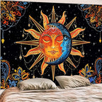 Lunerfex Sun and Moon Tapestry Mandala Wall Tapestry, Cute Tapestries for Bedroom Ceiling Tapestries Wall Hanging for Bedroom Living Room Decor Sun-1 44"x60"