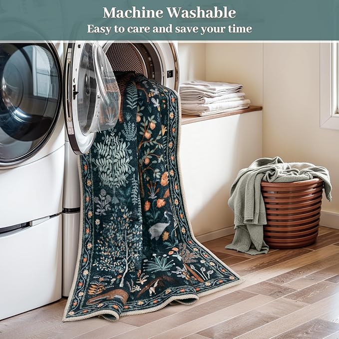 OJIA Jungle Print 5x7 Area Rugs for Living Room, Green Soft Washable Rugs for Bedroom Ultra-Thin Non-Slip Modern Rug, Stain Resistant Nursery Rug Carpet for Kids Playroom Nursery Dining Room