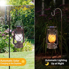 Solar Powered LED Lanterns Decorative Outdoor,2 Pack Bronze Vintage Lanterns with Dancing Flame,Waterproof Solar Hanging Lights for Camping Patio Garden Yard Pathway Decor