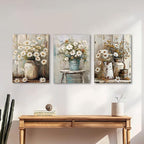 DUWQU 3 PCS Elegant Farmhouse Canvas Wall Art, Vintage Floral Pictures Art Wall Decor, Nature Themed Daisy Art Prints for Living Room Bedroom Kitchen and Office Ready to Hang 12×16 Inches
