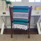 Del Mex Classic Mexican Blanket, Large Authentic Woven Falsa Throw (70"x50"), Artisan Southwest Décor for Beach, Yoga, Outdoors (Teal)