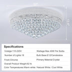 18-Light 32 inch Large Crystal Chandelier Flush Mount Ceiling Light Fixture for Living Room Dining Room Bedroom Foyer Entryway Chrome Finish