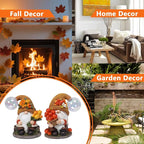 2PCS Garden Gnomes Statues Fall Gnome Decorations Outdoor Indoor Figurines Lights Fairy Garden Thanksgiving Home Decor