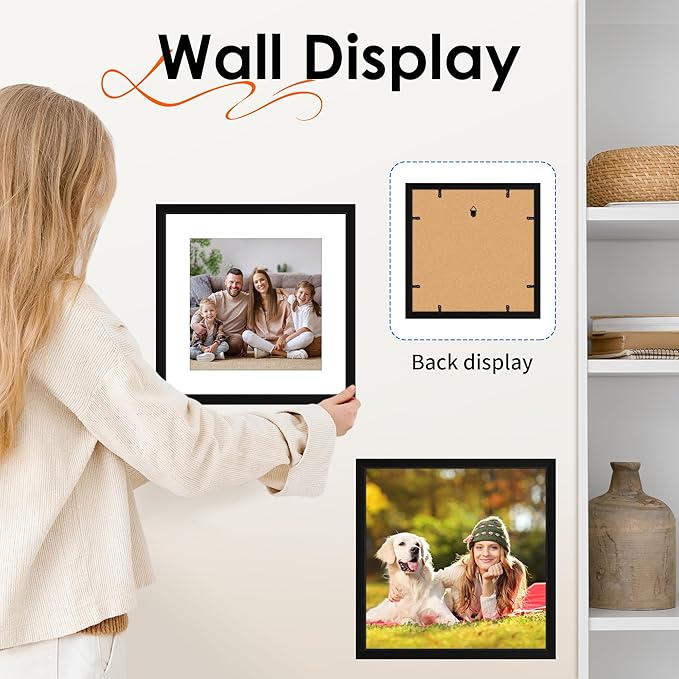 FIXSMITH 12x12 Picture Frame Set of 2, Photo Frame with HD Plexiglass, Display Pictures 8x8 with Mat or 12x12 Without Mat, Black Picture Frames Collage Wall Decor, Gallary Wall Frame