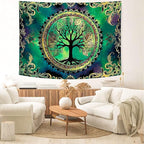Delur Tree of Life Tapestry Green Nature Bohemian Mandala Spiritual Tapestry Wall Hanging Mystical Landscape Hippie Psychedelic Headboard for Bedroom Living Room Home Decor (51.2" x 59.1")