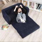 Kids Extra Wide Chairs for Toddler, 2-in-1 Toddler Soft Sherpa Couch Fold Out, Convertible Sofa to Lounger for Girls and Boys, Dark Blue