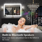 S·BAGNO LED Bathroom Mirror with Lights, 48''x28'' 3D Border Bathroom Vanity Wall Mirror with Bluetooth, Anti-Fog, Stepless Dimming, 3 Colors, Tempered Glass Lighted Vanity Mirror for Bathroom