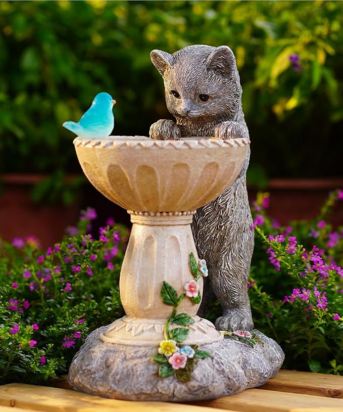 Cat Statues for Bird Bath: Outdoor Sculptures for Garden Lawn Patio Yard Balcony Porch - Unique Gifts for Mother Grandma Women