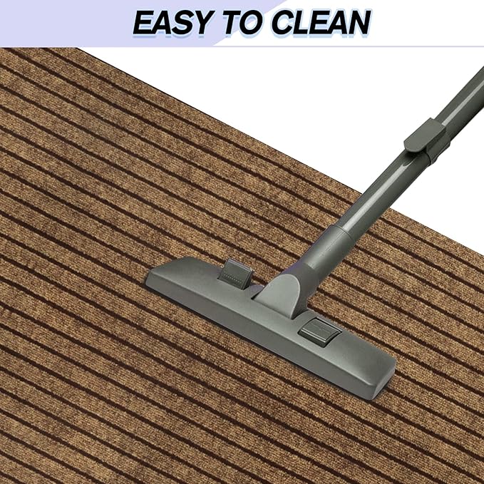 Custom Size Backed Non-Slip Area Rugs Runner, Easy Clean, Waterproof Runner Rugs for Hallway Entryway, Kitchen, Laundry, 2FT x 37FT, Brown Stripe