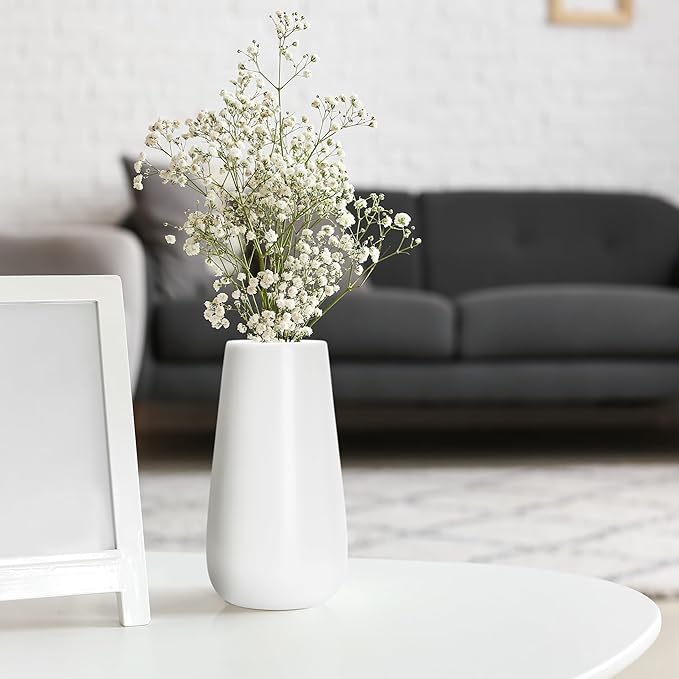 D'vine Dev 8 Inch White Elegant Oval Ceramic Vase for Flowers, Home Décor Vase with Design Box, VS-LD-A-4