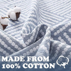 jinchan Boho 100% Cotton Blanket Muslin 50x60 Inches Lightweight 3-Layer Geometric Square Striped Pattern Reversible Quilt Throw Soft Breathable Comfy All Seasons for Couch Bed Decor, Blue