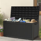 100 Gallon Storage Box, Waterproof Resin Deck Box with Hydraulic Piston Design, Lockable Storage Bench for Package Delivery, Storage Bin for Patio Cushions, Garden Tools, Black