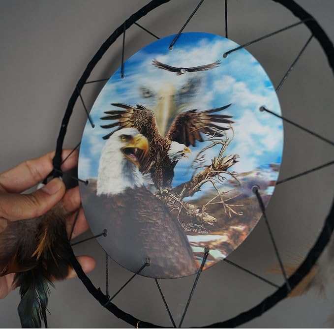 Remorelt Wolf Eagle Bear Dream Catcher Bedroom Wall Decor, Christmas Home Decoration, Room Accessory, White Moon Feather Decoration - Unique Home Craft Wall Pendant (DC12 8inch 3D Eagle)