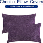CaliTime Throw Pillow Covers Decorative 16 X 26 Inches Pack of 2 Cozy Chenille Cushion Cases for Couch Sofa Bed Living Room Home Plum Purple