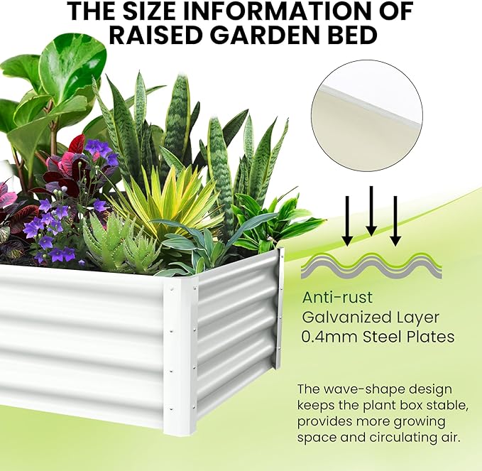 Galvanized Raised Garden Bed Outdoor, 2 Pcs 6x3x1FT Outdoor Large Planter Raised Beds Open Base with Safety Edge and Glove for Vegetables Flowers Ground Planter, White