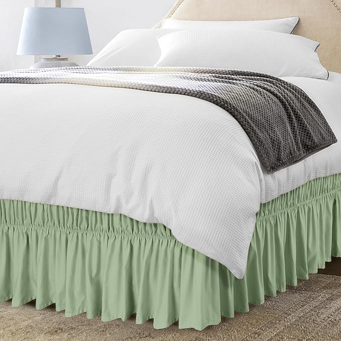 Utopia Bedding Queen Elastic Bed Ruffle - Easy Wrap Around Ruffle - Microfiber Bed Skirt with Adjustable Elastic Belt 16 Inch Tailored Drop - Hotel Quality Bedskirt, Fade Resistant (Queen, Sage)