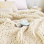 Admitrack Chunky Knit Blanket Throw, 100% Hand Knit Chenille Throw Blanket for Sofa & Home Decor, Soft and Cozy Knitted Throw Blankets (Ivory, 60""x80""), XNR09