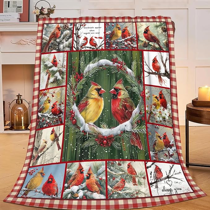 Bird Blanket for Boys Girls Christmas Red Birds Gifts Throw Blanket Cozy Plush Flannel Fleece Blankets for Bed Sofa Decor 60"x80"