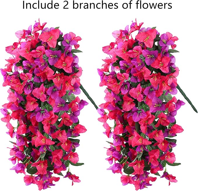 Faux Bougainvillea Artificial Flowers Plants for Outdoors Outside Decoration, 2pcs Fake Flowers Silk Long Trailing Vines UV Resistant Realistic for Front Door Porch Planter Urn Patio Balcony Yard, Mix
