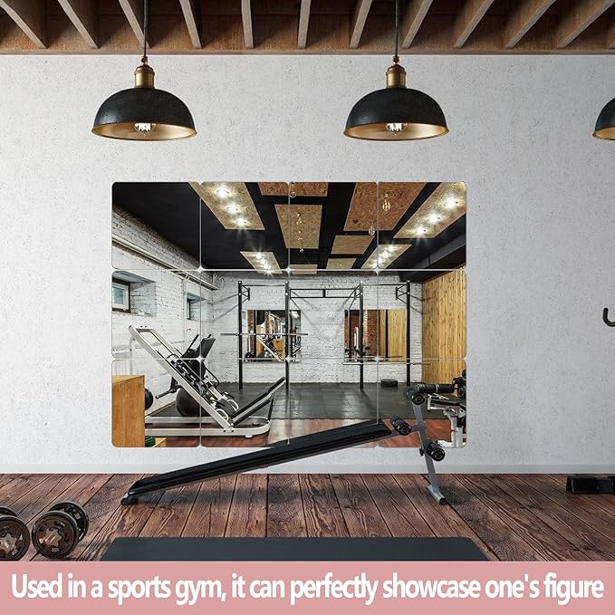 Unbreakable Full Length Wall Mirror,The Door Mirror,4Pack 13.5''x13.5'',Acrylic Mirror Kids,Shatterproof Plexiglass Long Mirrors for Bedroom Closet,Children Non Glass Stick on Mirrors