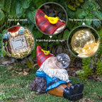 TIJNN Garden gnome Statue with Solar Lights. Funny Garden gnome Decorations for Your Yard, Outdoor Patio, Lawn, Gardens, Balcony or Home. Great Gift idea for Women and mums for Mother's Day.