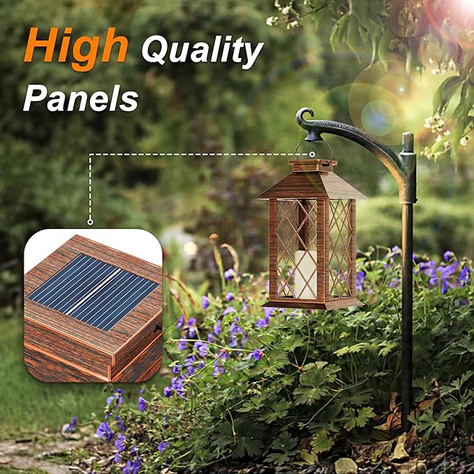 Solar Lanterns Outdoor, Waterproof Garden Hanging Lanterns, 13" Outdoor Decorative Lantern with LED Flickering Flameless Candles, Vintage Lantern for Porch, Yard,Patio Decor, 1 Pack