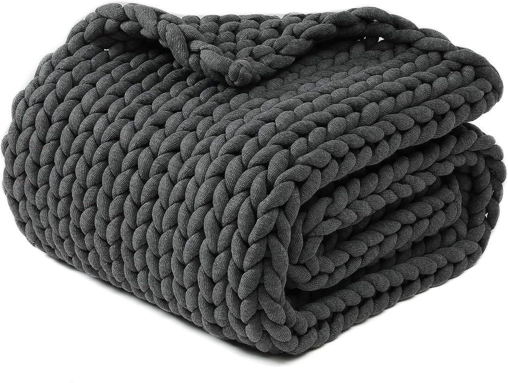 YnM Chunky Throw Blanket, Medium-Weight, Hand Knitted, Skin Friendly, Ventilated and Breathable, Machine Washable, Home Décor Piece for Couch, Sofa and Bed (Charcoal Grey, 50x70 Inch)