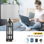 Seealle Table Lamp for Living Room Set of 2 - Bedside Lamp for Bedroom with USB C+A & Outlet, Farmhouse Lamps for Night Stands, 3-Way Dimmable Touch Lamps for Living Room with Grey Shade