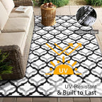 OLANLY Reversible Outdoor Rug 9x12 ft Clearance, Waterproof Outdoor Plastic Straw Rug with Interlacing Pattern, RV Mat for Patio, Camping, Balcony, Deck, Backyard, Black & White