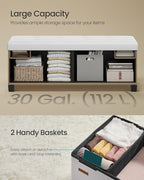 SONGMICS Storage Ottoman, Storage Bench with Legs, 15 x 43 x 15.7 Inches, Ottoman Bench, 30 Gal. (112 L), Synthetic Leather, for Living Room, Entryway, Cloud White ULSF0514W02