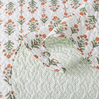 Travan 3-Piece Quilt Set Quilted Bedspread Lightweight Coverlet Set Garden Style Floral Printed Oversized Quilted Bedding Set for All Season, Orange Mirror, King Size