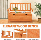 AVAWING Outdoor Storage Bench, Wooden Garden Bench Weatherproof, Patio Benches for Outside, 2-Seat Front Porch Bench, Park Bench for Deck, Lawn, Backyard(Natural)