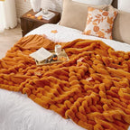 Cozy Bliss Fall Harvest Faux Fur Throw Blanket for Couch, Cozy Warm Plush Striped Blanket for for Decorating Couch Sofa Bedroom Living Room,60 * 80 Inches Burnt Orange