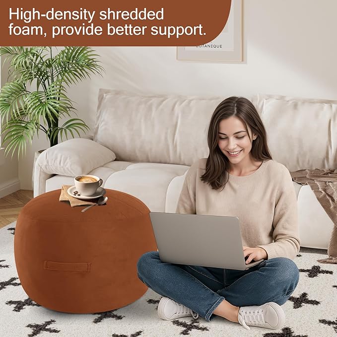 MeMoreCool Round Stuffed Pouf Ottoman Foot Rest, Floor Pouf Foot Stool with Soft Foam Chunk Filling, Small Round Ottoman Footstool Circle Footrest for Living Room, Coffee