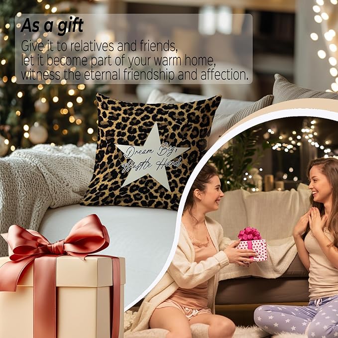 Leopard Star Lucky 8 Ball Inspirational Throw Pillow Covers 18x18, Cheetah Print Room Decor, Trendy Funky Y2K Leopard Print Decorative Pillow Covers for Girls Room Dorm Apartment Home
