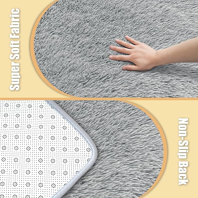 9x12 Fluffy Area Rugs for Living Room,Large Fuzzy Shag Area Rug for Bedroom,Grey Soft Non-Shedding Indoor Plush Carpet for Kids Bedroom Nursery Home Decor