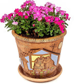 Ceramic Pot with Drainage Hole and Saucer, Plant Pots, Modern Decorative Planters for House Plants Indoor Flowers Plants, Cute Flower Pot - Gifts (Cats (3 L))