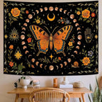 Lunerfex Moon Phase Butterfly Floral Wall Tapestry, Celestial Botanical Tapestries for Room Decor, Mystical Tapestry 90x70 Inch