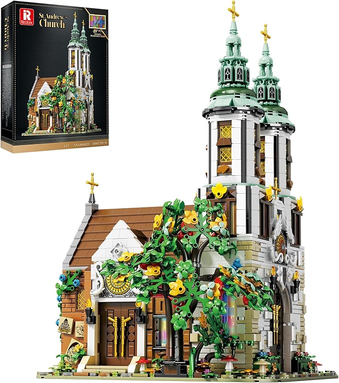 Reobrix St.Andrew's Church Architecture Building Kit with LED Lights,MOC Street Modular Collectible Display Kit,Construction Building Model Set,Home Office Decor,Idea Gift for Adults and Teen,3087 PCS