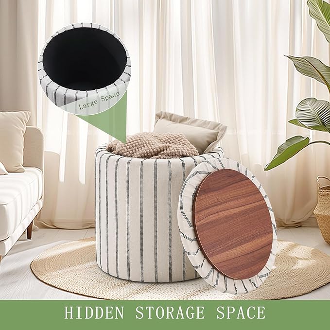 Wimarsbon 18inch Storage Ottoman with Detachable Tray, Mid Century Large Capacity Oversized Ottomans, Multifunctional Small Center End Tables, Suitable for Modern Home Styles (Round)