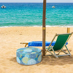 Inflatable Ottoman Stool D21 xH9 for Outdoor/Indoor Use, Water Repellent Patio Foot Rest Stool with Portable Handle,Round Pouf Ottoman Suitable for Garden,Deck and Camping - Dahlia Blue