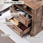 26" Tall Nightstand with Charging Station, Farmhouse 23.6" Wide Large End Table w/Roman Column, Wood Rustic Side Table w/Open Shelf, 2 Drawers Dresser for Bedroom, Living Room, Light Brown