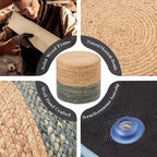 Wimarsbon Pouf Ottomans, Natural Seagrass Foot Stool, Hand Weaving Round Footrest, Poof Pouffe Accent Chair with Wood Frame for Living Room, Bedroom (68LE)