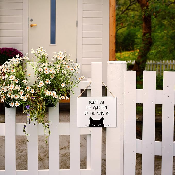 Wall Pediments Cat Welcome Sign,Don't Let the Cats Out or the Cops in Sign,Cat Hanging Welcome Sign for Front Door,Cat Decor,Cat Gifts,Cat Gifts for Cat Owners,10x8 Inches