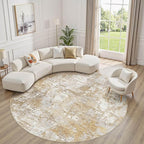 Tortania Washable 6' Round Area Rug for Living Room: Modern Abstract Neutral Large So' Thin Rugs - Non Slip Indoor Carpet for Bedroom Dining Room Office Nursery Home Floor Decoration - Brown Grey