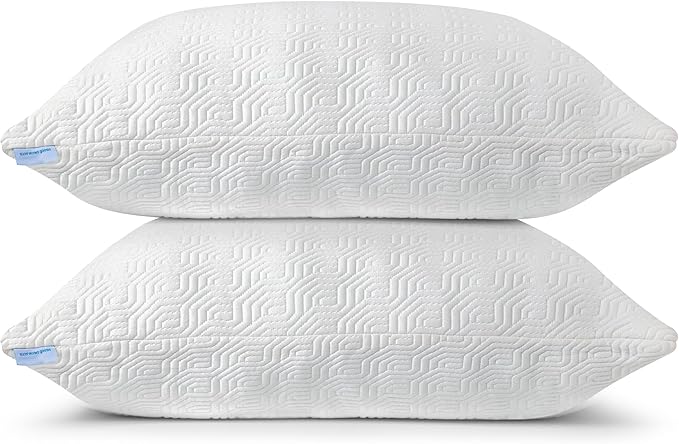 Queen Size Rayon Derived from Bamboo Pillows for Sleeping, Cooling Shredded Memory Foam Pillow Sets for Back, Side, Stomach Sleepers, Adjustable, Removable Cover, Queen (Pack of 1)
