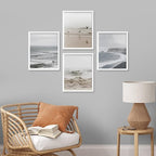 SIGNWIN Framed White Minimal Ocean Beach Seashore Coastals Wall Art, Set of 4 Landscape Colorful Wall Decor Prints, Nature Wilderness Wall Décor for Living Room, Bedroom - 12"x16" White