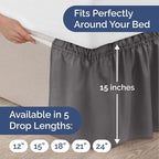 Wrap Around Dust Ruffle Bed Skirt - Dark Grey - for Full Size Beds with 15 Inch Drop - Elastic Strap - Adjustable Pleated Bedskirt with Brushed Fabric and Wrinkle Free - for Women, Men, Kids & Teens