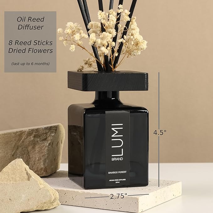 Luxury Aroma Gift Set | Bamboo Forest | Reed Diffuser (200ml), Wood Wick Soy Candle (200g), Room Spray (50ml) | Includes Dried Flowers & 8 Reeds | Home Fragrance Gift for Women, Men & Home Decor