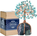 Crocon Howlite Green Turquoise Gemstone Money Tree with Fluorite Rough Wire Wrapped Base | Feng Shui Bonsai | Ornament Figurine | Chakra Balancing | Reiki Crystal Healing | Spiritual | Decor Size 5-6"
